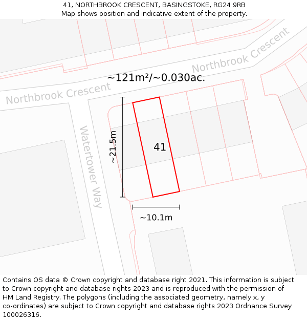 41, NORTHBROOK CRESCENT, BASINGSTOKE, RG24 9RB: Plot and title map