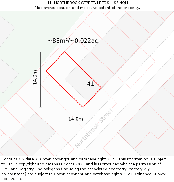 41, NORTHBROOK STREET, LEEDS, LS7 4QH: Plot and title map