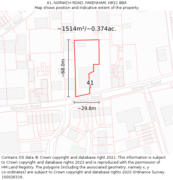 41, NORWICH ROAD, FAKENHAM, NR21 8BA: Plot and title map