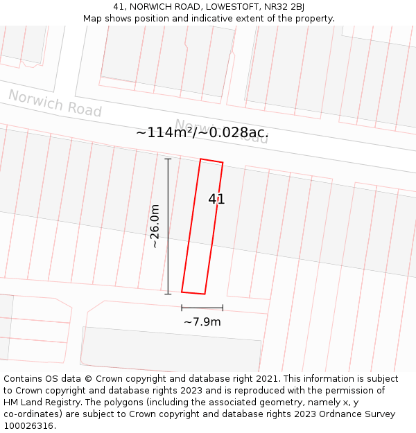 41, NORWICH ROAD, LOWESTOFT, NR32 2BJ: Plot and title map