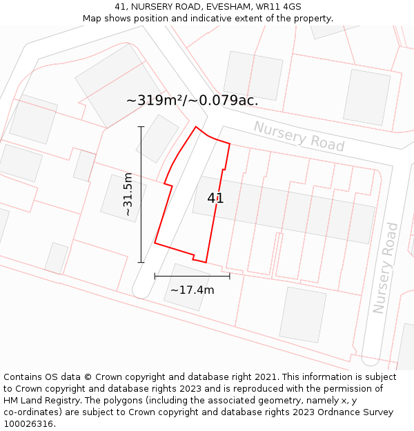 41, NURSERY ROAD, EVESHAM, WR11 4GS: Plot and title map