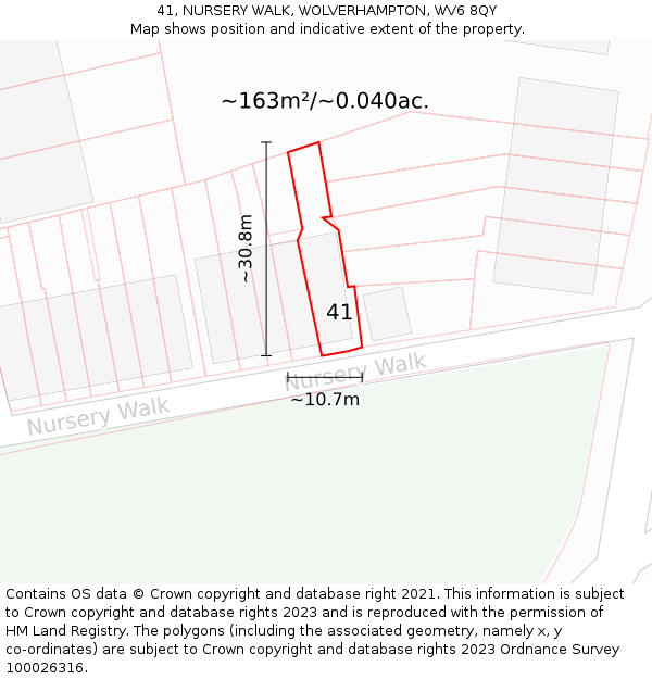41, NURSERY WALK, WOLVERHAMPTON, WV6 8QY: Plot and title map