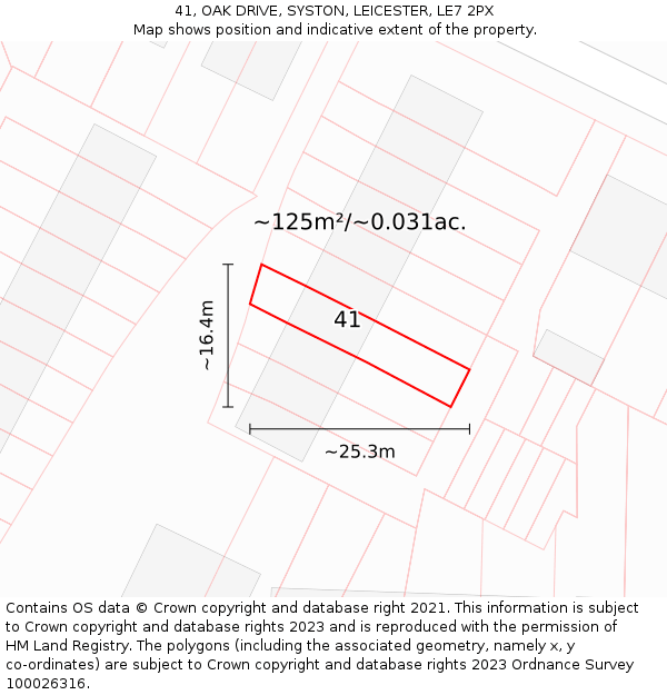 41, OAK DRIVE, SYSTON, LEICESTER, LE7 2PX: Plot and title map