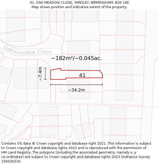 41, OAK MEADOW CLOSE, YARDLEY, BIRMINGHAM, B26 1EE: Plot and title map