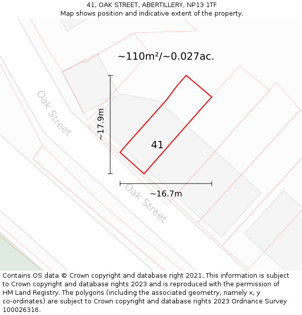 41, OAK STREET, ABERTILLERY, NP13 1TF: Plot and title map