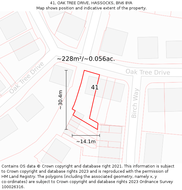 41, OAK TREE DRIVE, HASSOCKS, BN6 8YA: Plot and title map