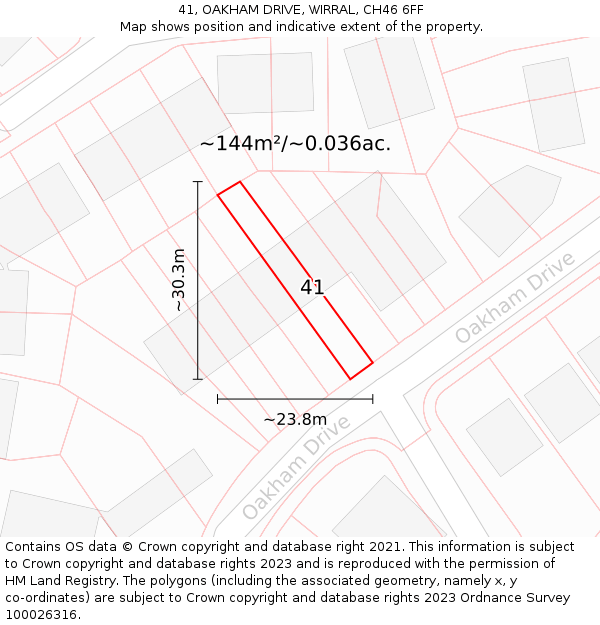 41, OAKHAM DRIVE, WIRRAL, CH46 6FF: Plot and title map