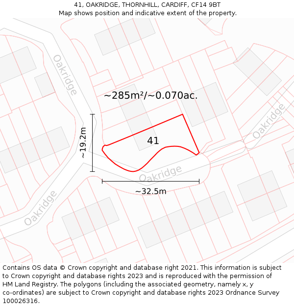 41, OAKRIDGE, THORNHILL, CARDIFF, CF14 9BT: Plot and title map