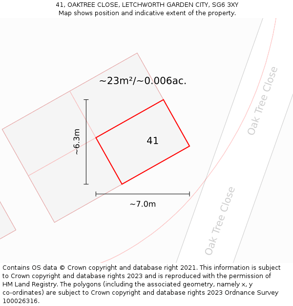 41, OAKTREE CLOSE, LETCHWORTH GARDEN CITY, SG6 3XY: Plot and title map