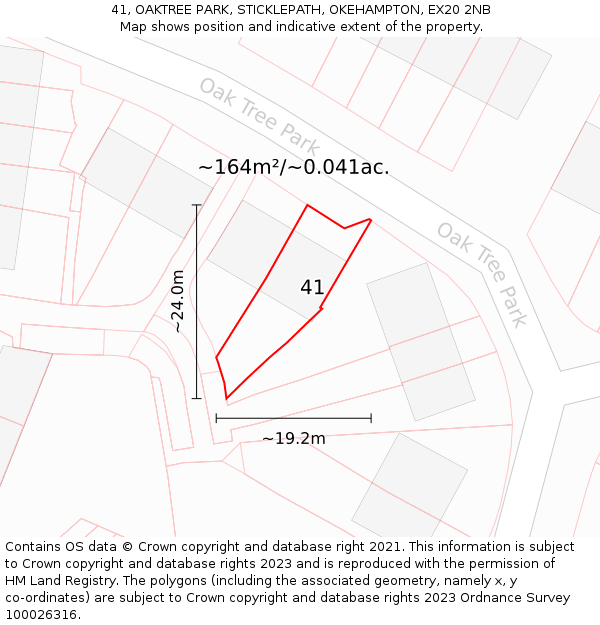 41, OAKTREE PARK, STICKLEPATH, OKEHAMPTON, EX20 2NB: Plot and title map
