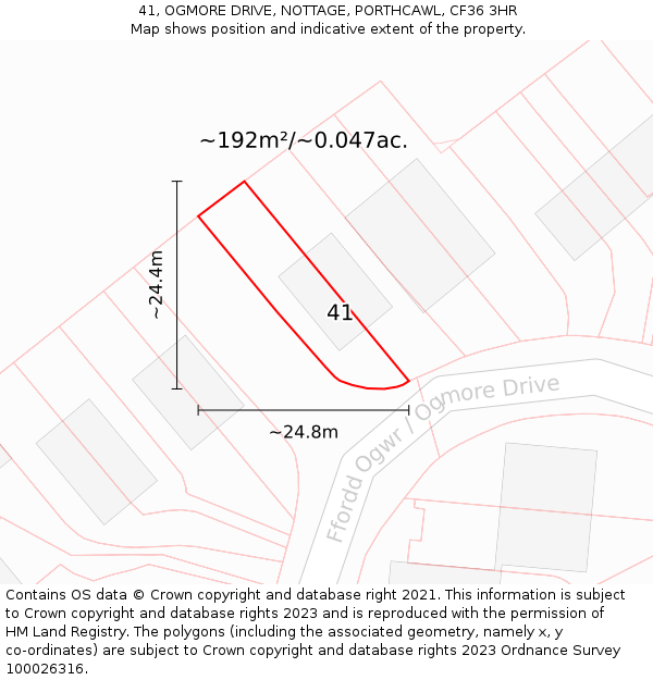41, OGMORE DRIVE, NOTTAGE, PORTHCAWL, CF36 3HR: Plot and title map