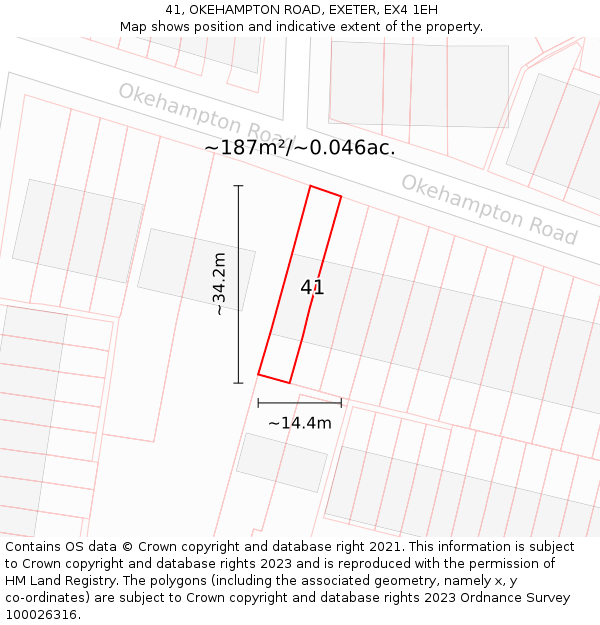 41, OKEHAMPTON ROAD, EXETER, EX4 1EH: Plot and title map