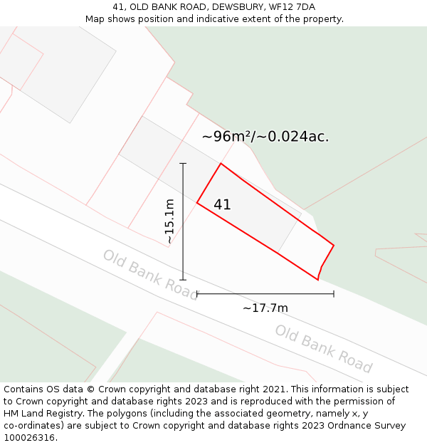 41, OLD BANK ROAD, DEWSBURY, WF12 7DA: Plot and title map