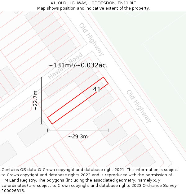 41, OLD HIGHWAY, HODDESDON, EN11 0LT: Plot and title map
