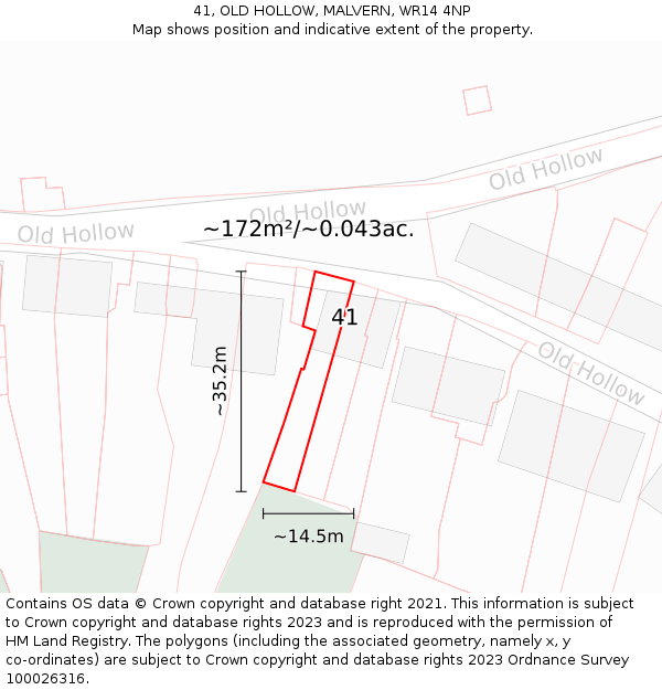 41, OLD HOLLOW, MALVERN, WR14 4NP: Plot and title map