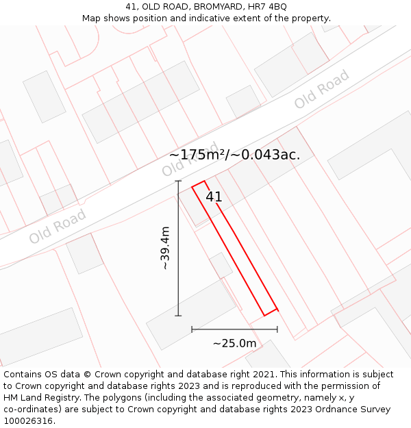 41, OLD ROAD, BROMYARD, HR7 4BQ: Plot and title map