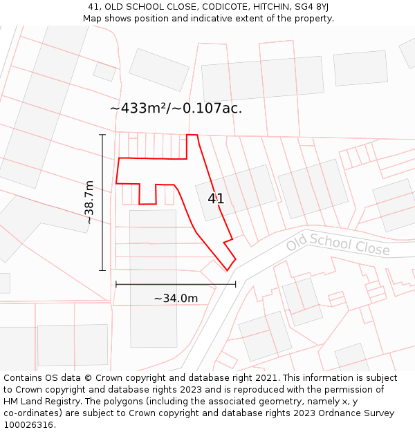 41, OLD SCHOOL CLOSE, CODICOTE, HITCHIN, SG4 8YJ: Plot and title map