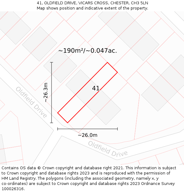 41, OLDFIELD DRIVE, VICARS CROSS, CHESTER, CH3 5LN: Plot and title map