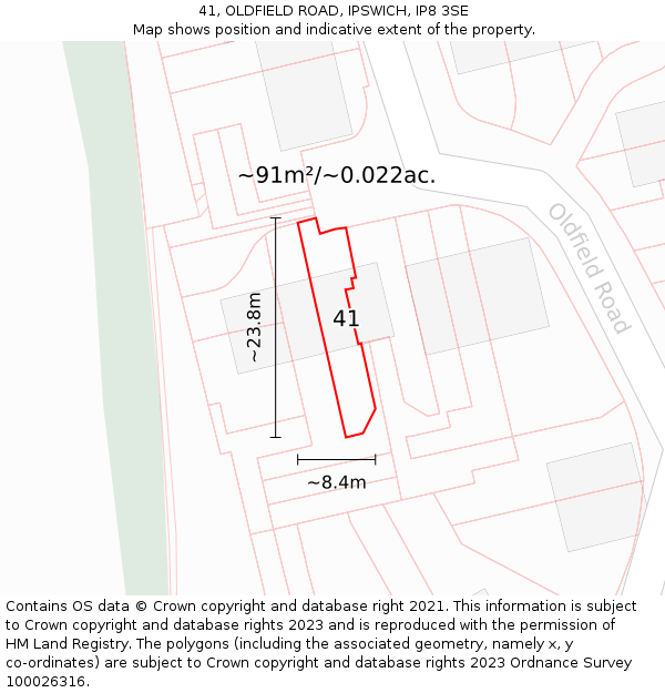 41, OLDFIELD ROAD, IPSWICH, IP8 3SE: Plot and title map