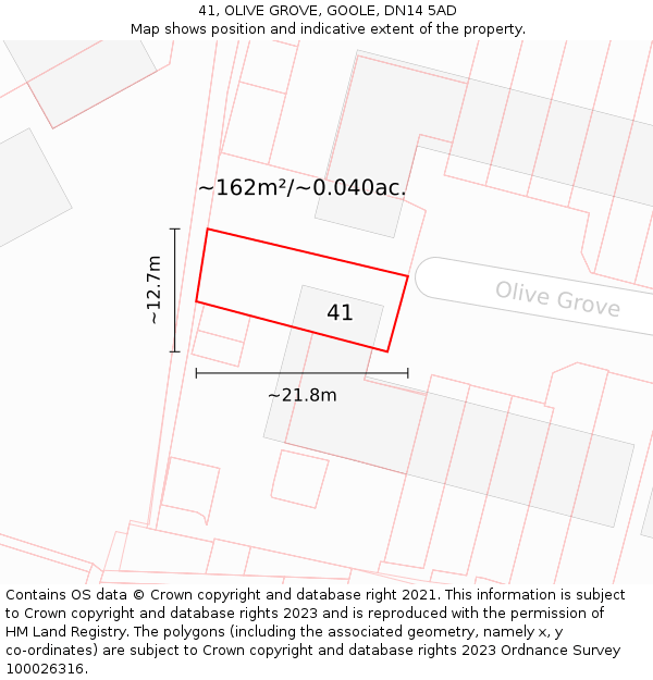 41, OLIVE GROVE, GOOLE, DN14 5AD: Plot and title map