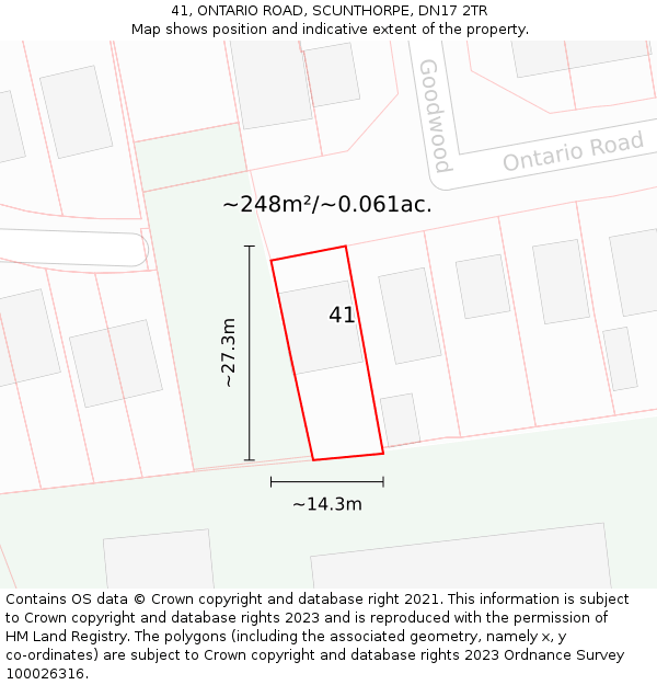 41, ONTARIO ROAD, SCUNTHORPE, DN17 2TR: Plot and title map