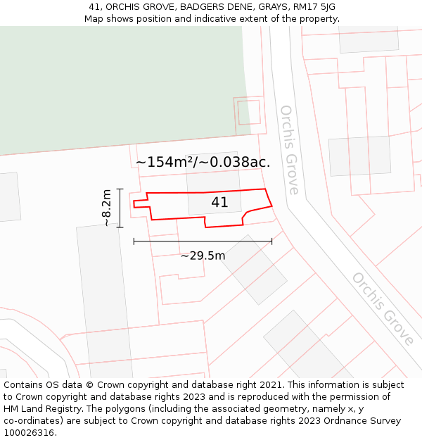 41, ORCHIS GROVE, BADGERS DENE, GRAYS, RM17 5JG: Plot and title map