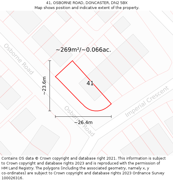 41, OSBORNE ROAD, DONCASTER, DN2 5BX: Plot and title map