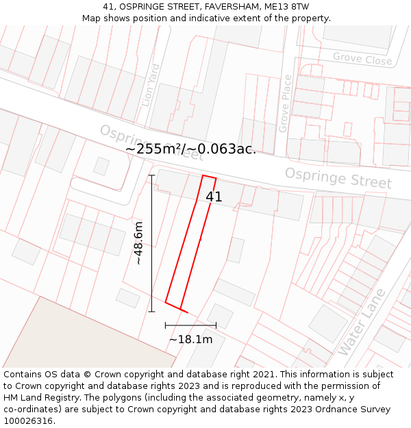 41, OSPRINGE STREET, FAVERSHAM, ME13 8TW: Plot and title map