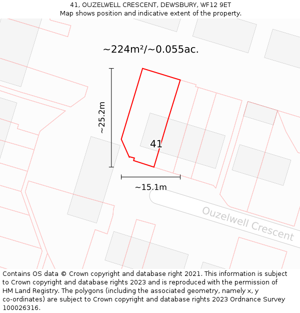 41, OUZELWELL CRESCENT, DEWSBURY, WF12 9ET: Plot and title map
