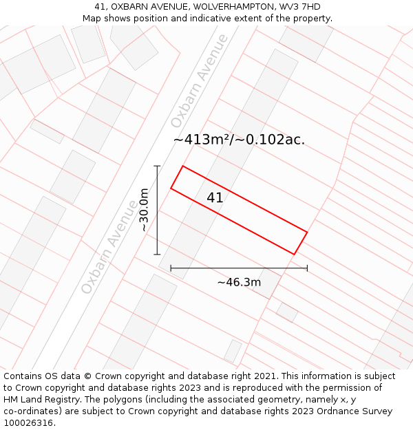 41, OXBARN AVENUE, WOLVERHAMPTON, WV3 7HD: Plot and title map