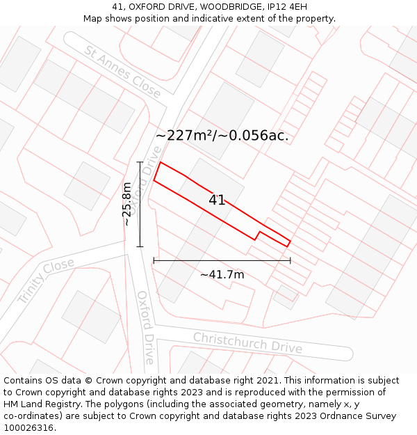 41, OXFORD DRIVE, WOODBRIDGE, IP12 4EH: Plot and title map