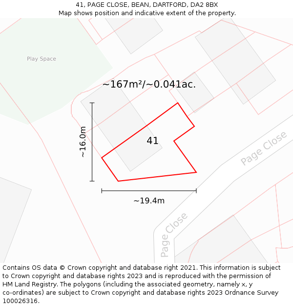 41, PAGE CLOSE, BEAN, DARTFORD, DA2 8BX: Plot and title map