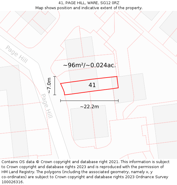 41, PAGE HILL, WARE, SG12 0RZ: Plot and title map