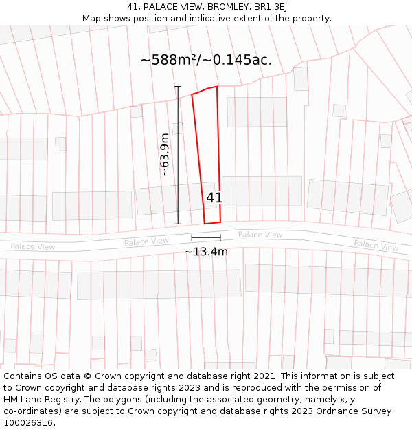 41, PALACE VIEW, BROMLEY, BR1 3EJ: Plot and title map