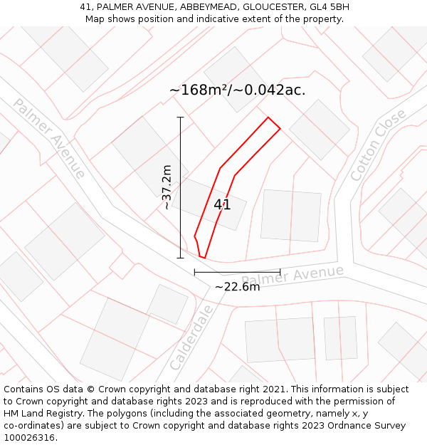 41, PALMER AVENUE, ABBEYMEAD, GLOUCESTER, GL4 5BH: Plot and title map