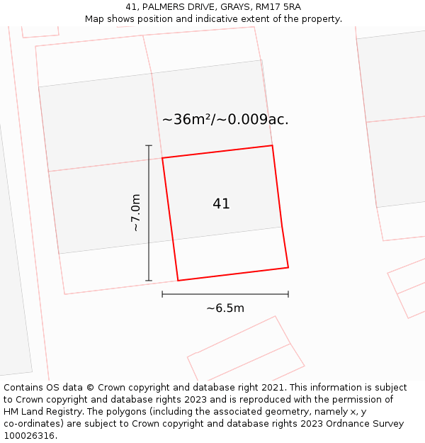 41, PALMERS DRIVE, GRAYS, RM17 5RA: Plot and title map