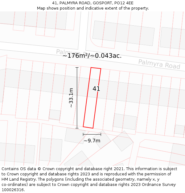 41, PALMYRA ROAD, GOSPORT, PO12 4EE: Plot and title map