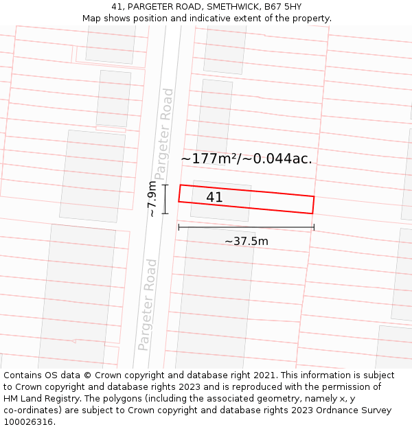 41, PARGETER ROAD, SMETHWICK, B67 5HY: Plot and title map
