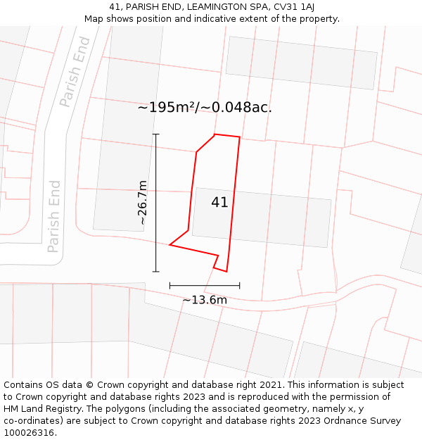 41, PARISH END, LEAMINGTON SPA, CV31 1AJ: Plot and title map