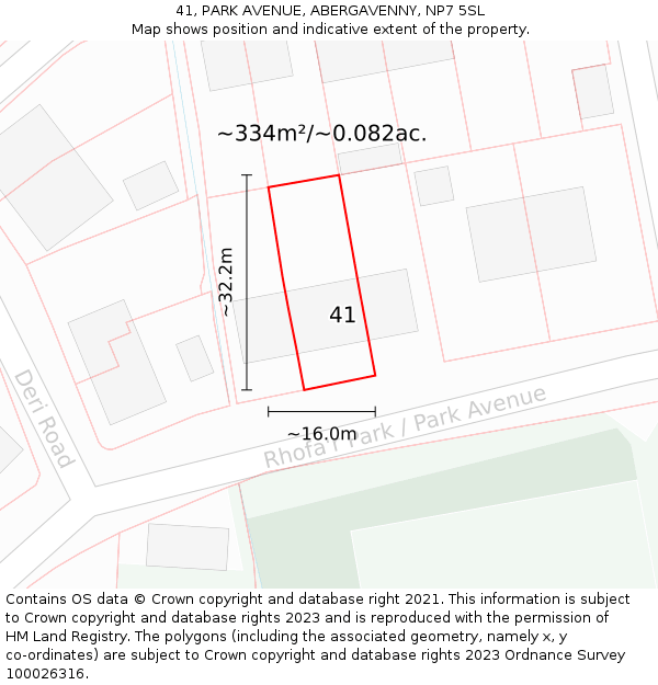 41, PARK AVENUE, ABERGAVENNY, NP7 5SL: Plot and title map