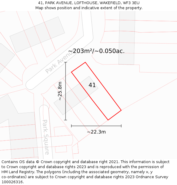 41, PARK AVENUE, LOFTHOUSE, WAKEFIELD, WF3 3EU: Plot and title map