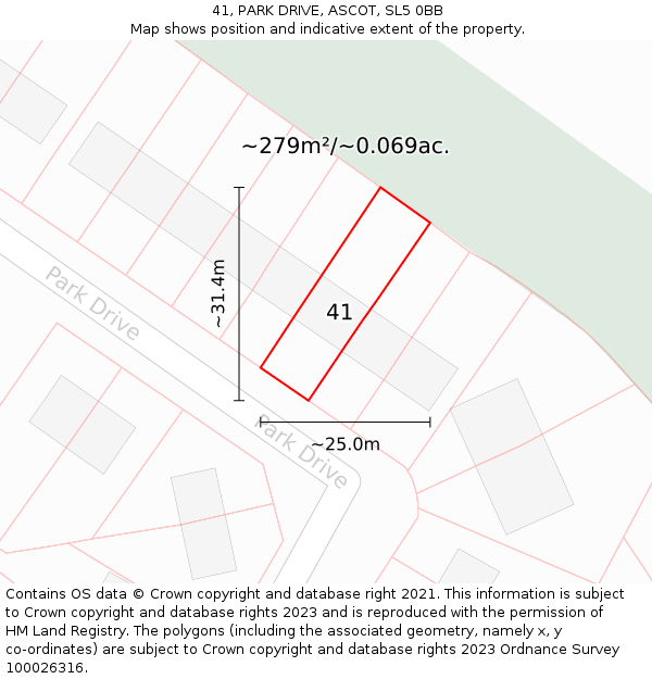 41, PARK DRIVE, ASCOT, SL5 0BB: Plot and title map