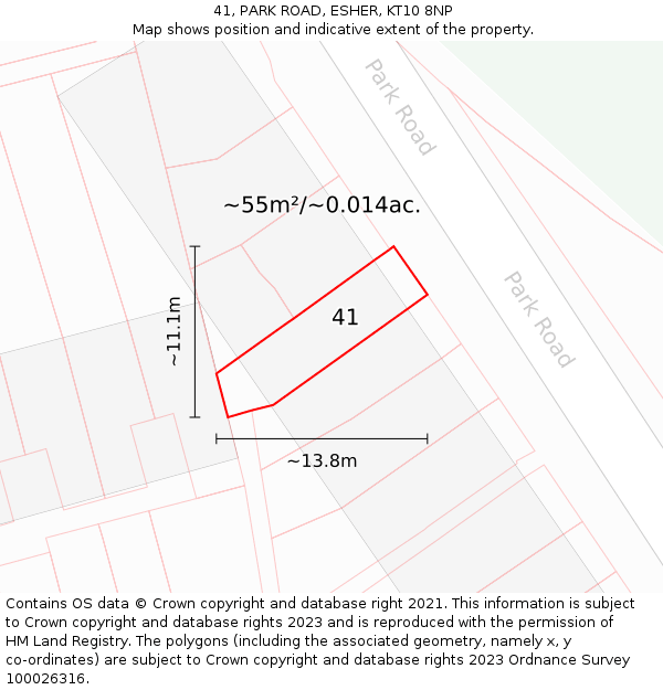 41, PARK ROAD, ESHER, KT10 8NP: Plot and title map