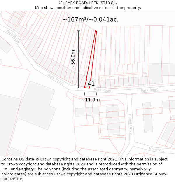 41, PARK ROAD, LEEK, ST13 8JU: Plot and title map