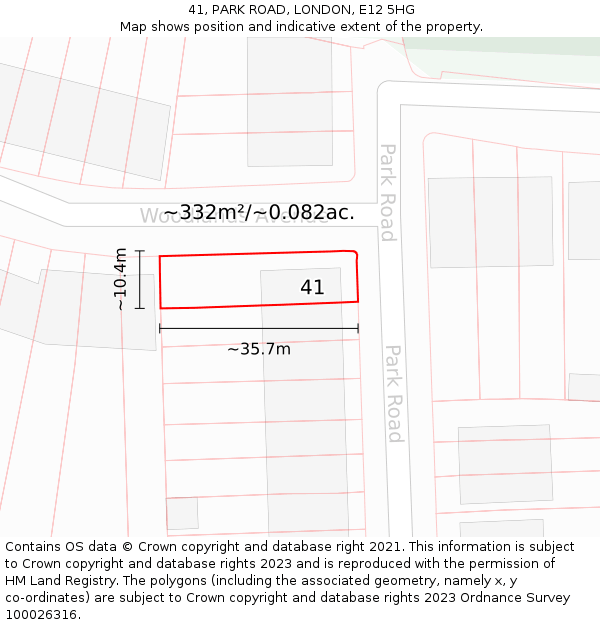 41, PARK ROAD, LONDON, E12 5HG: Plot and title map