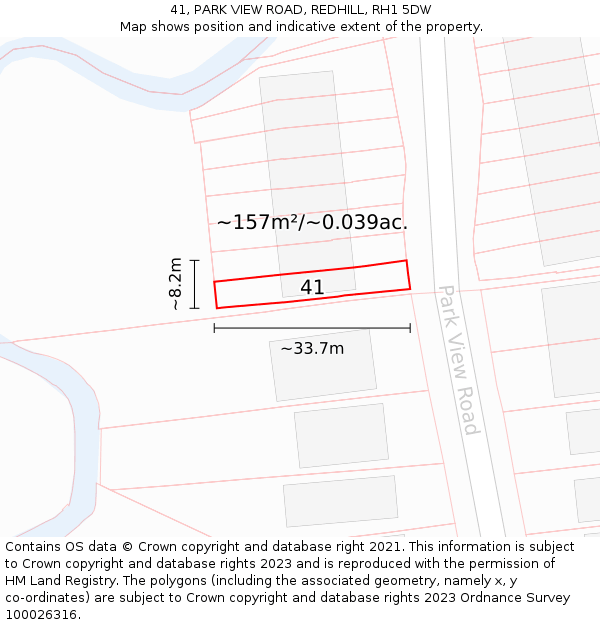 41, PARK VIEW ROAD, REDHILL, RH1 5DW: Plot and title map