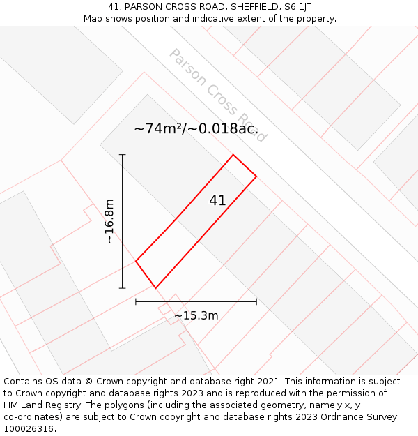 41, PARSON CROSS ROAD, SHEFFIELD, S6 1JT: Plot and title map