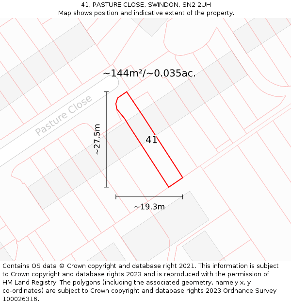 41, PASTURE CLOSE, SWINDON, SN2 2UH: Plot and title map