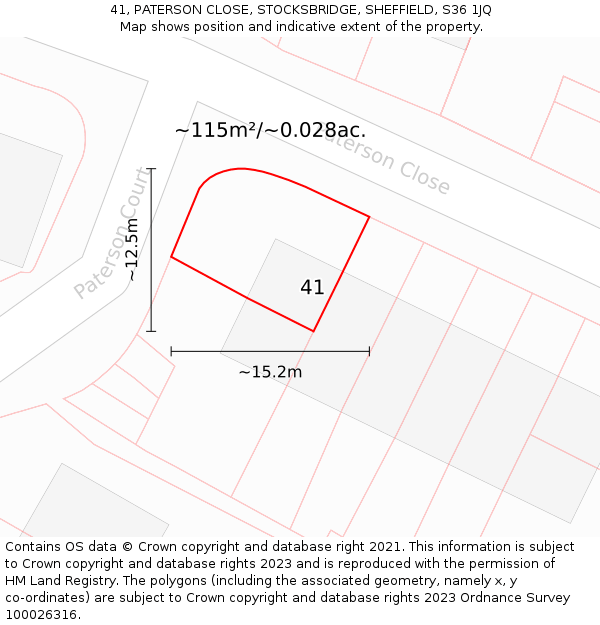 41, PATERSON CLOSE, STOCKSBRIDGE, SHEFFIELD, S36 1JQ: Plot and title map