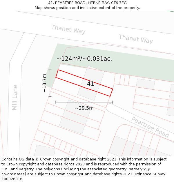 41, PEARTREE ROAD, HERNE BAY, CT6 7EG: Plot and title map